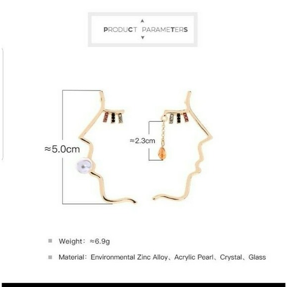 Hollow Gold Earrings Face Eyelashes Tears w Pearl - Picture 4 of 4